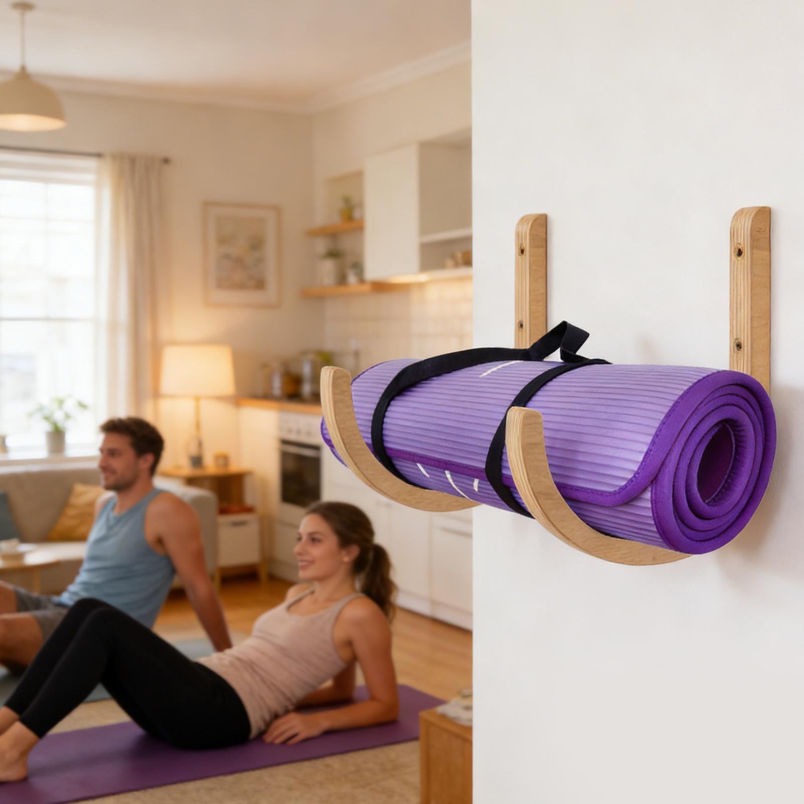 Home Gym Yoga Mat Storage - Держатель для йога-матов из дерева, настенный,