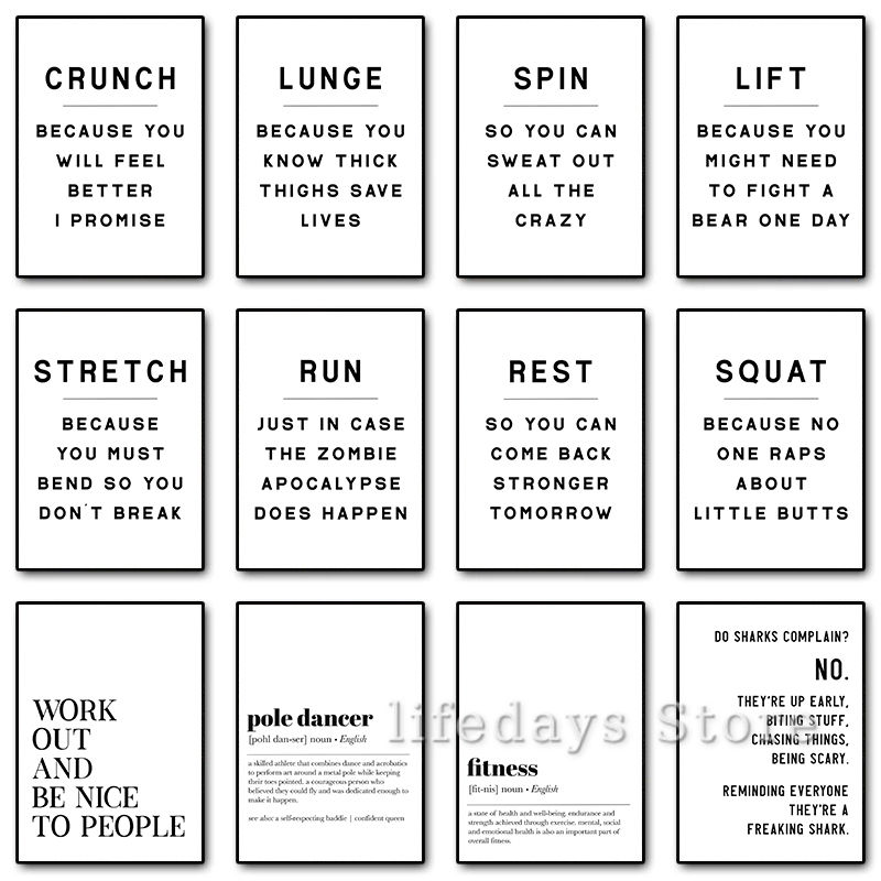 Home Gym Quotes - Фитнес-тренировки, забавные цитаты, постеры, принты, холст,
